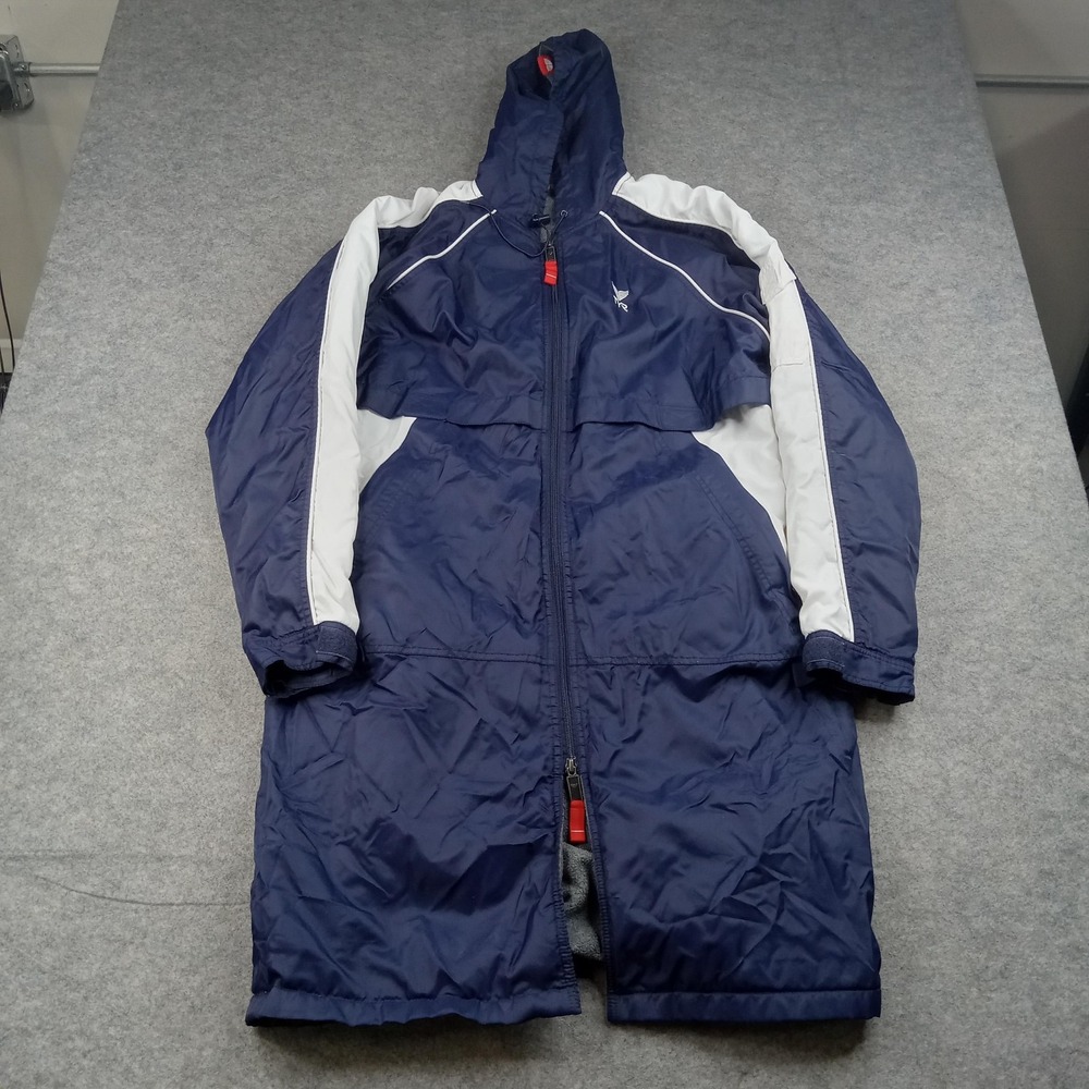 TYR‎ Jacket Mens XS Blue Hooded Full Zip Swim Parka Fleece Lined Coat Long